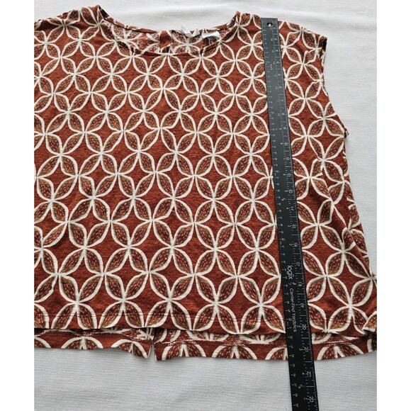 Sigrid Olsen 100% Linen M Sleeveless Top Blouse Button Detail Orange Geometric - Picture 3 of 14